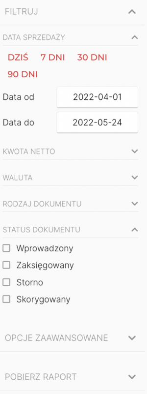 Moja Księgowa Filtr Dokumentów