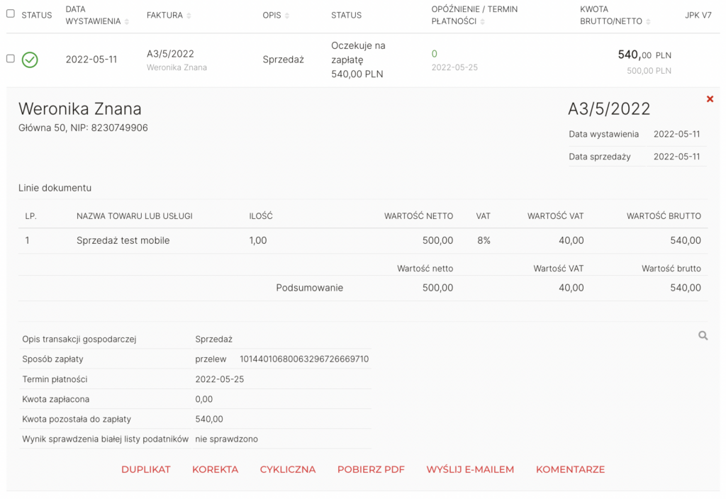 Moja Księgowa Szczegóły Dokumentu